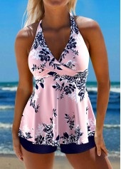 Criss Cross Floral Print Pink Tankini Top-No Bottom | picture 1