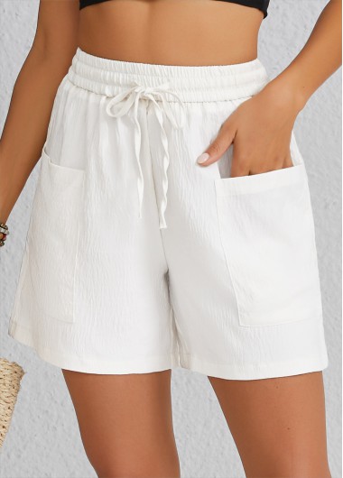 women clothes image of White Pocket Elastic Waist High Waisted Shorts