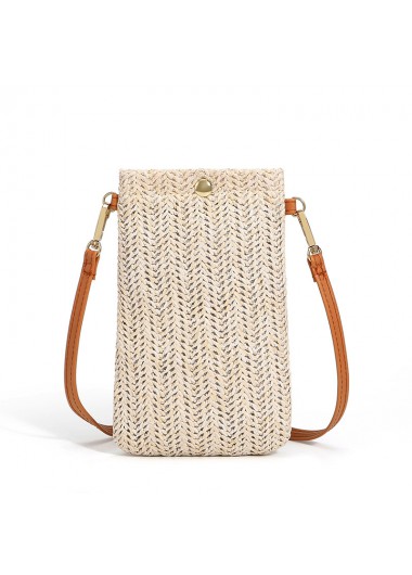 women clothes image of Beige Weave Design Magnetic Crossbody Bag