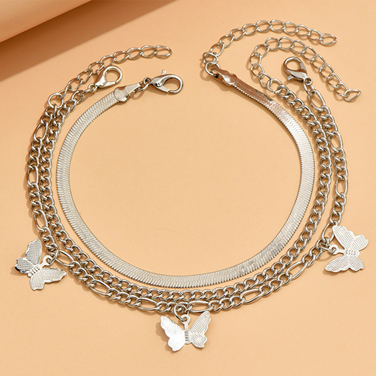 Silvery White Butterfly Alloy Anklet Set | picture 