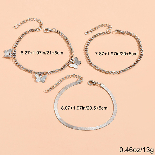 Silvery White Butterfly Alloy Anklet Set | picture 