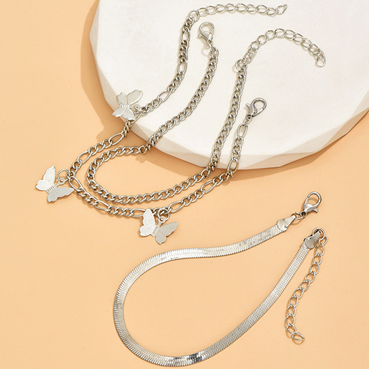 Silvery White Butterfly Alloy Anklet Set | picture 