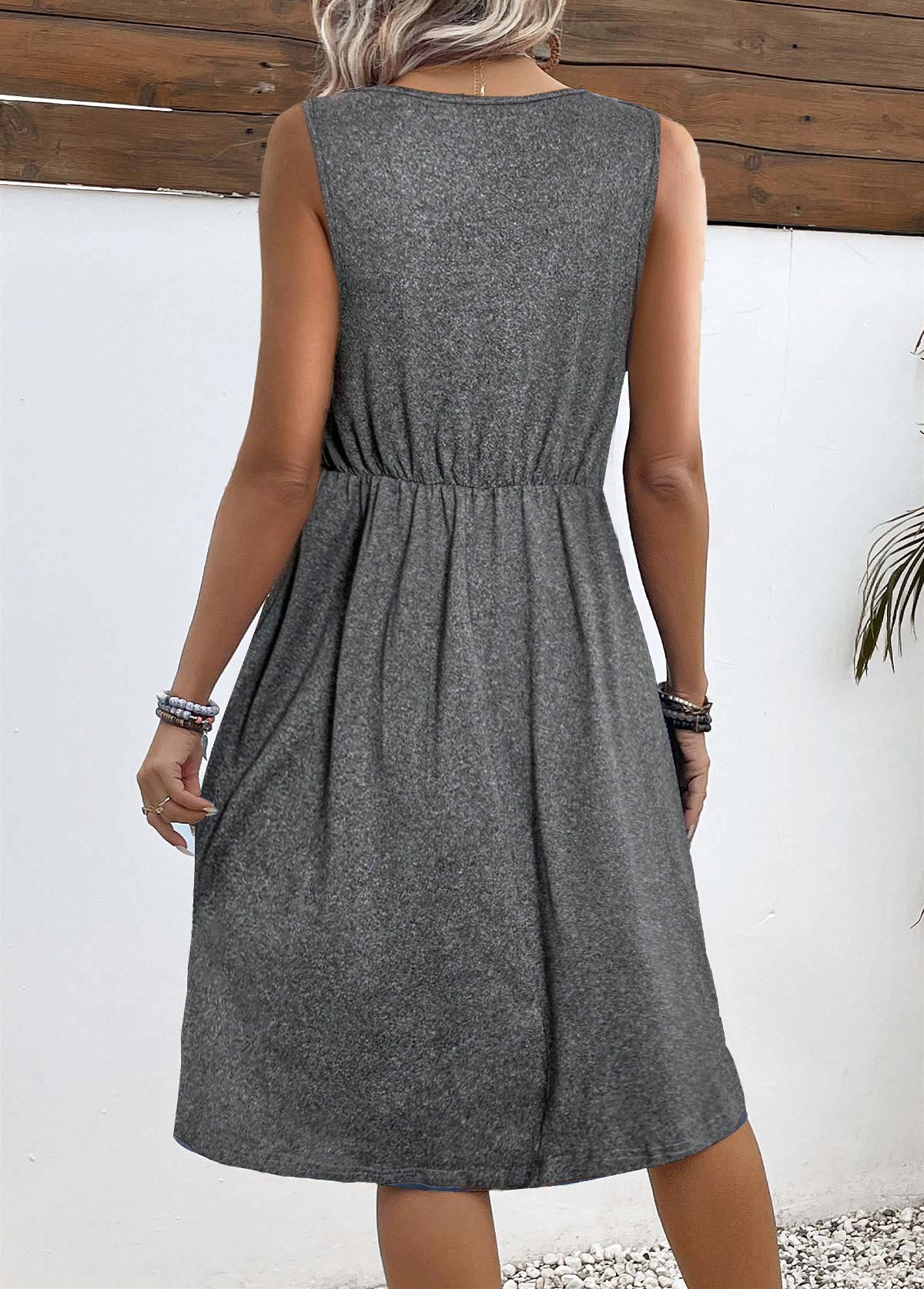 Dark Grey Marl Button A Line Sleeveless Dress | picture 
