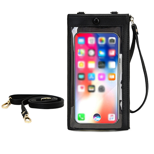 Black Zip PU Touchscreen Crossbody Bag USD 19.98