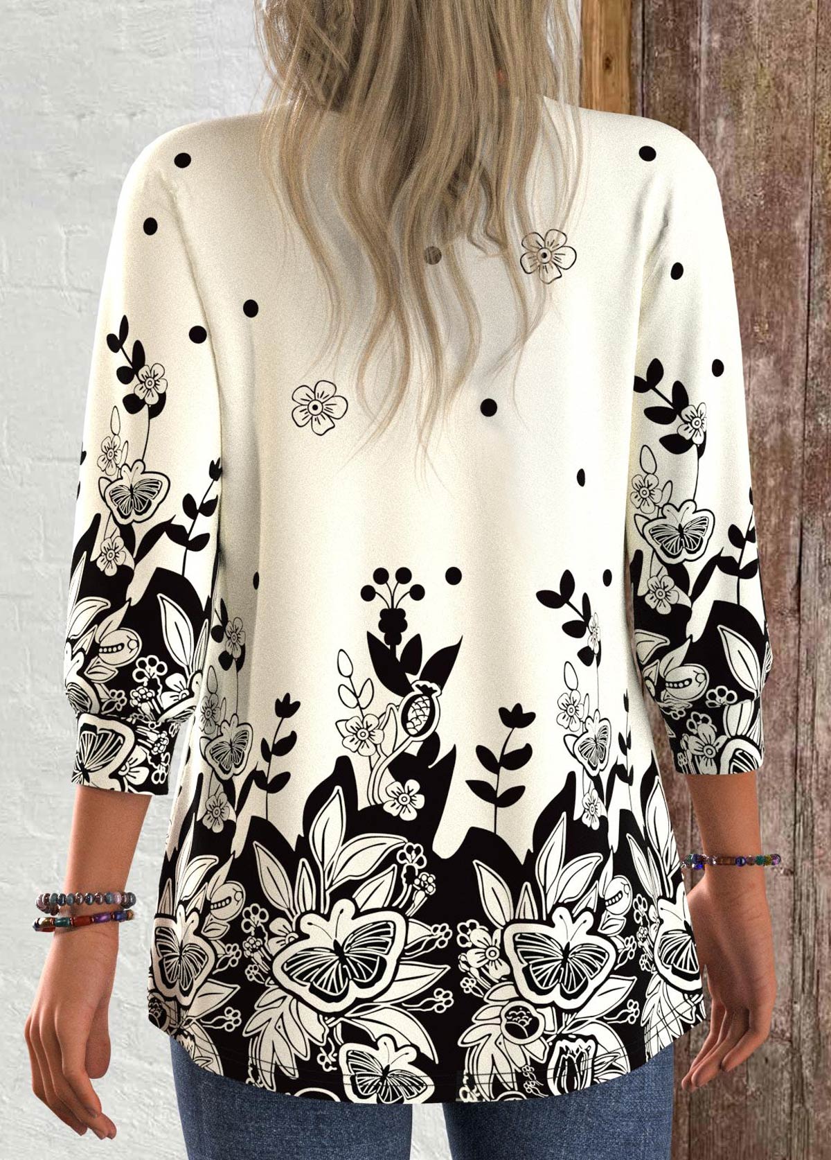 Black Patchwork Floral Print 3/4 Sleeve Light Cardigan | picture 