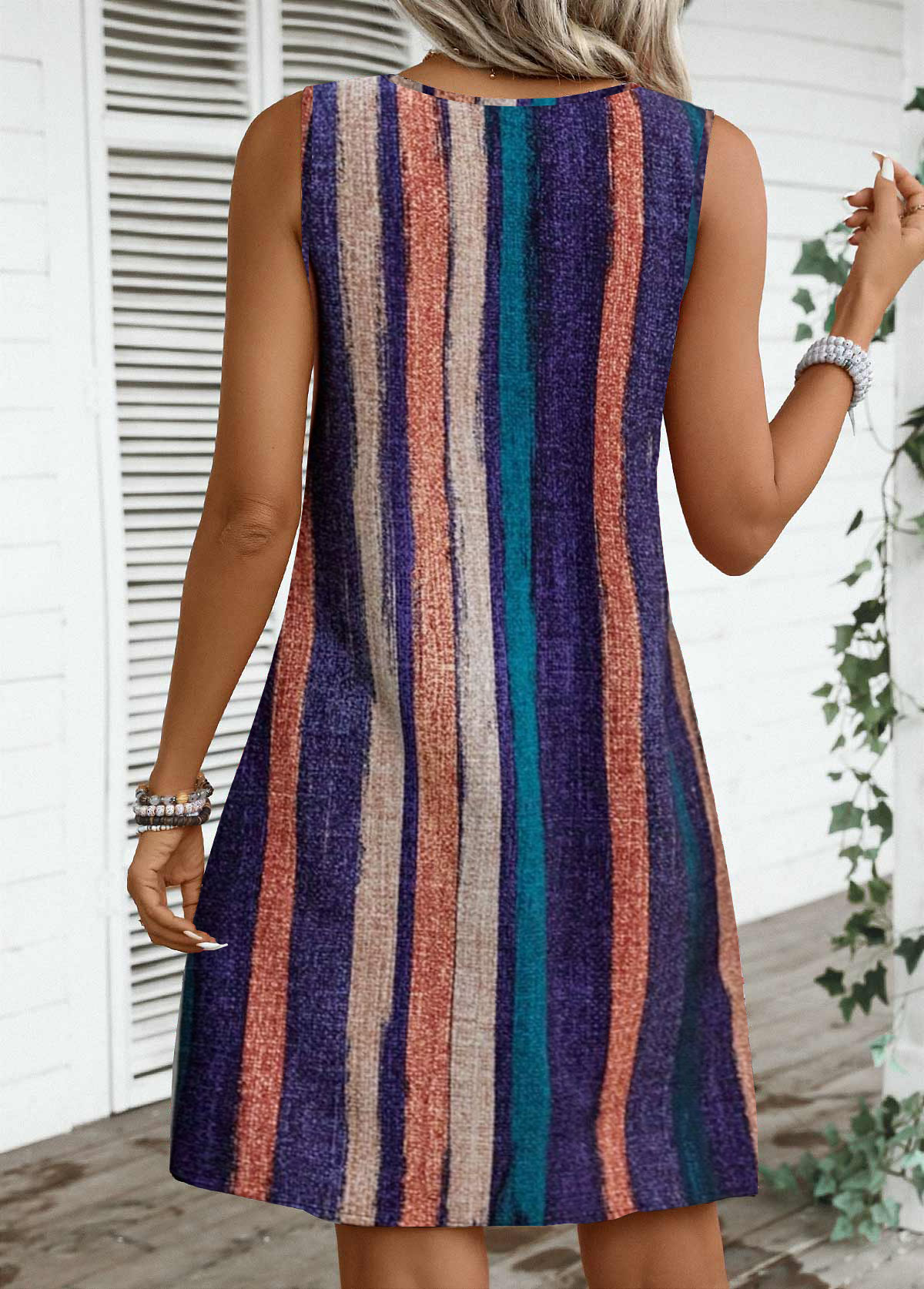 Multi Color Breathable Striped A Line Sleeveless Dress | picture 