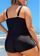 Blue Plus Size Layered Hem Cross Strap Tankini Set | thumb picture 