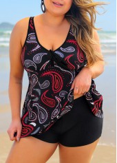 Plus Size Criss Cross Black Paisley Print Tankini Set | thumb picture 