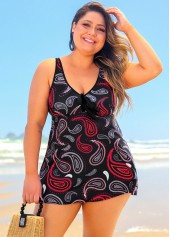 Plus Size Criss Cross Black Paisley Print Tankini Set | thumb picture 