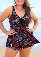 Plus Size Criss Cross Black Paisley Print Tankini Set | thumb picture 