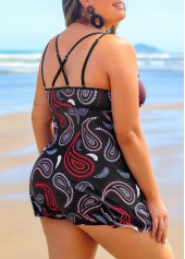 Plus Size Criss Cross Black Paisley Print Tankini Set | thumb picture 