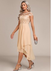 Champagne Lace High Low Short Sleeve Dress | thumb picture 