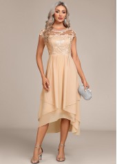 Champagne Lace High Low Short Sleeve Dress | thumb picture 