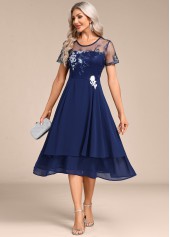 Navy Embroidery Short Sleeve Round Neck Dress