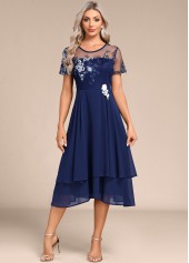 Navy Embroidery Short Sleeve Round Neck Dress | thumb picture 