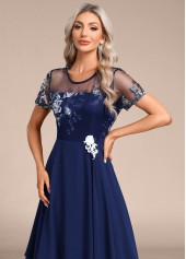 Navy Embroidery Short Sleeve Round Neck Dress | thumb picture 