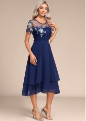Navy Embroidery Short Sleeve Round Neck Dress | thumb picture 