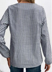 Navy Asymmetry Striped Long Sleeve Asymmetrical Neck Blouse | thumb picture 