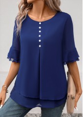 Navy Layered Short Sleeve Round Neck Blouse | thumb picture 
