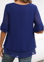 Navy Layered Short Sleeve Round Neck Blouse | thumb picture 