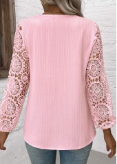 Light Pink Embroidery Long Sleeve V Neck Blouse | thumb picture 