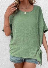Green Bowknot Half Sleeve Round Neck Blouse | thumb picture 
