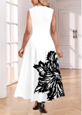 White Pocket Leaf Print Sleeveless Round Neck Maxi Dress | thumb picture 