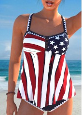 American Flag Criss Cross Navy Circular Ring Tankini Set