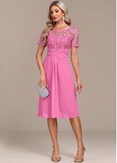 Pink Lace Patchwork Short Sleeve Dress