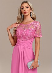 Pink Lace Patchwork Short Sleeve Dress