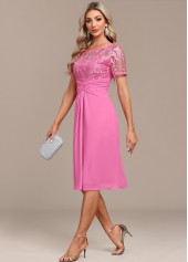 Pink Lace Patchwork Short Sleeve Dress