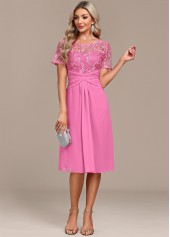 Pink Lace Patchwork Short Sleeve Dress