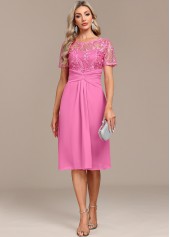 Pink Lace Patchwork Short Sleeve Dress