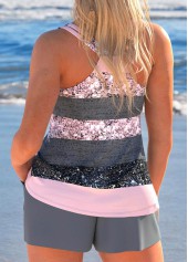 Lace Up Multi Stripe Print Grey Tankini Set | thumb picture 