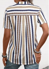 Yellow Lightweight Striped Short Sleeve Split Neck Blouse | thumb picture 