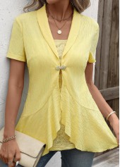 Yellow Patchwork Short Sleeve Fake Two Piece Twinset | thumb picture 