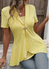 Yellow Patchwork Short Sleeve Fake Two Piece Twinset | thumb picture 