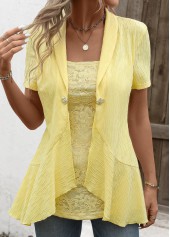 Yellow Patchwork Short Sleeve Fake Two Piece Twinset | thumb picture 