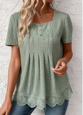 Sage Green Lace Short Sleeve Square Neck T Shirt | thumb picture 