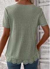 Sage Green Lace Short Sleeve Square Neck T Shirt | thumb picture 