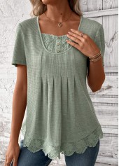 Sage Green Lace Short Sleeve Square Neck T Shirt | thumb picture 