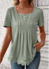 Sage Green Lace Short Sleeve Square Neck T Shirt | thumb picture 