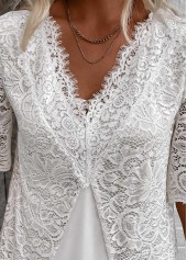 White Patchwork Half Sleeve V Neck Blouse | thumb picture 