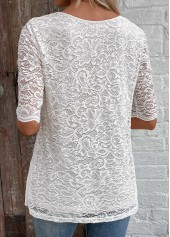 White Patchwork Half Sleeve V Neck Blouse | thumb picture 