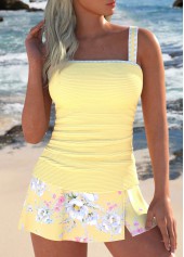 Split Floral Print Light Yellow Tankini Set