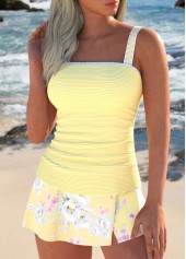 Split Floral Print Light Yellow Tankini Set | thumb picture 