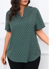 Turquoise Split Geometric Print Short Sleeve Blouse | thumb picture 