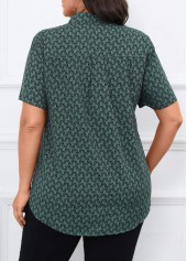Turquoise Split Geometric Print Short Sleeve Blouse | thumb picture 