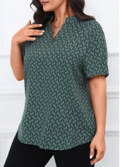 Turquoise Split Geometric Print Short Sleeve Blouse | thumb picture 