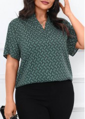 Turquoise Split Geometric Print Short Sleeve Blouse | thumb picture 